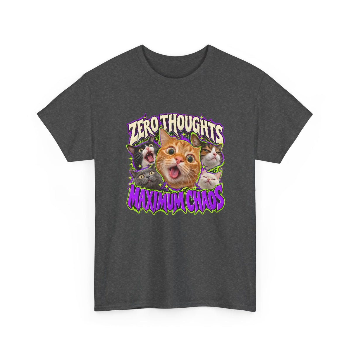 Zero Thoughts Maximum Chaos T-Shirt Funny Cat Heads Meme Tee