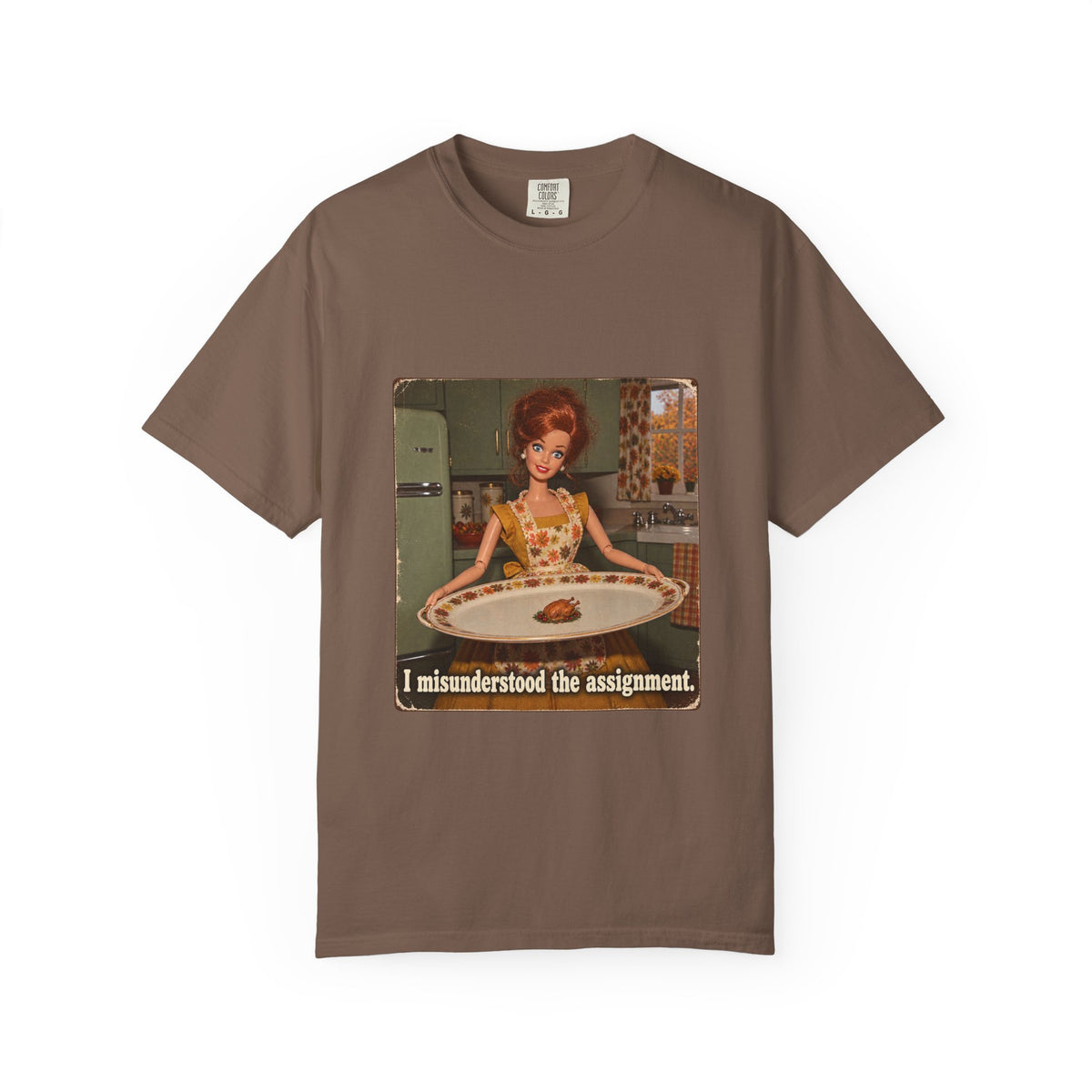 I Misunderstood the Assignment Funny Thanksgiving Tee Retro Doll Tiny Turkey Sarcastic Shirt