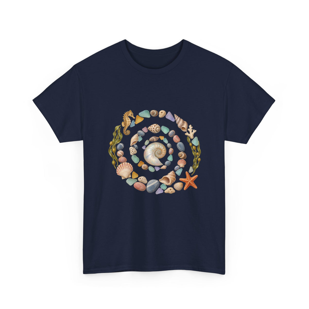 Nautilus Seashell Spiral T-Shirt Ocean Beach Shells Seahorse Starfish Tee