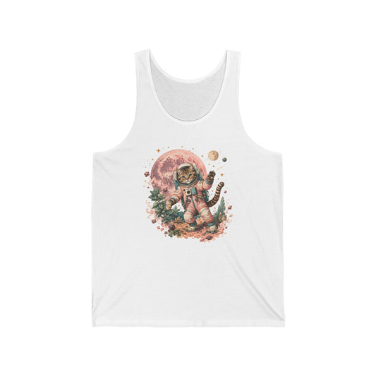 Tabby Cat Astronaut Tank Top Pastel Pink Moon Space Cat Waving Tank