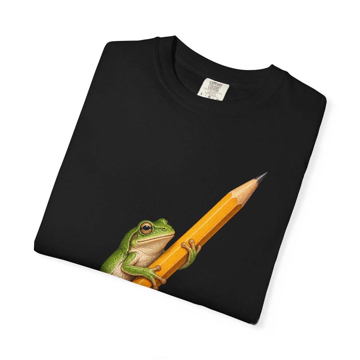 Green Tree Frog on Yellow Pencil Tee Cute Frog Pencil Macro Wildlife Shirt