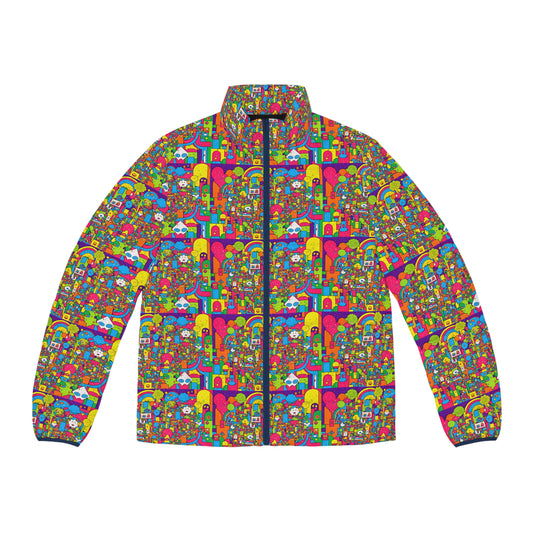 Puffer Jacket - Trippy Colorful Abstract Design