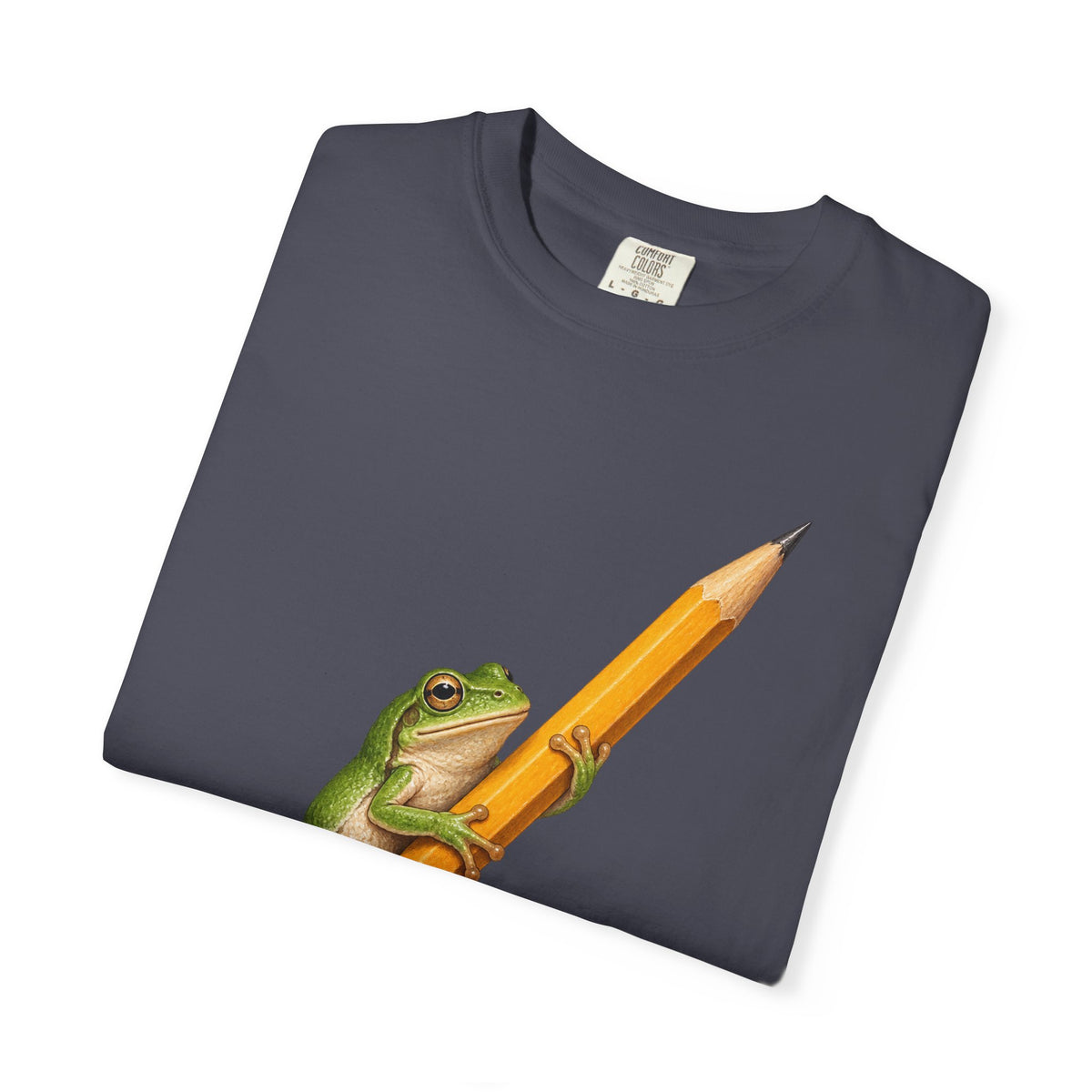 Green Tree Frog on Yellow Pencil Tee Cute Frog Pencil Macro Wildlife Shirt