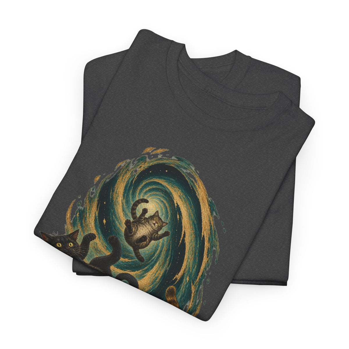 Celestial Cats Vortex T-Shirt Swirling Tabby Cats Galaxy Dark Tee