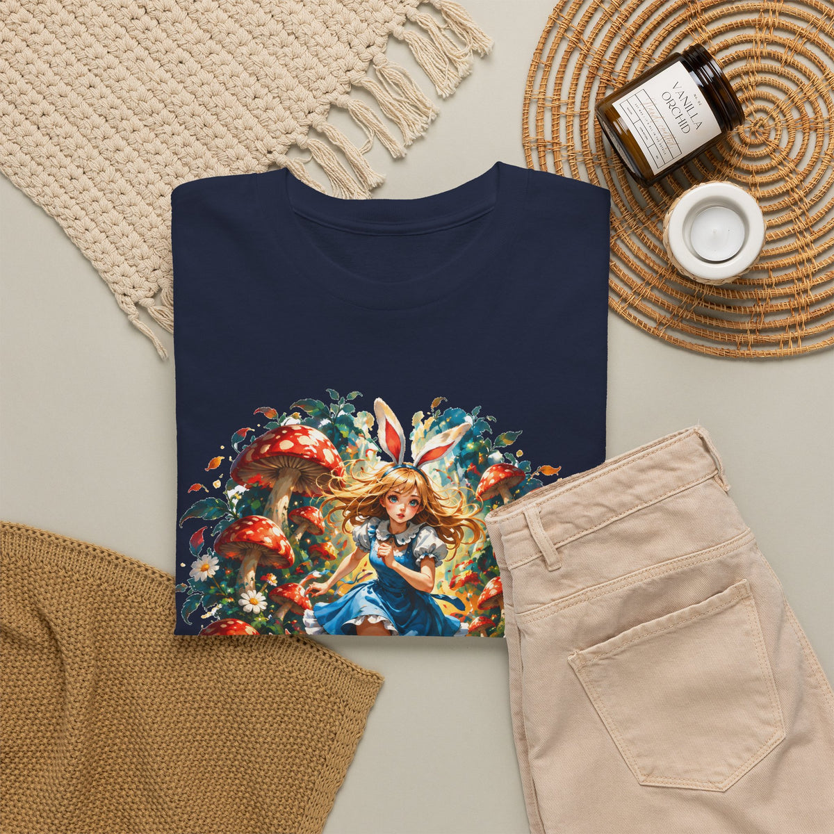Wonderland Bunny Girl T-Shirt Red Mushroom White Rabbit Fairytale Forest Tee
