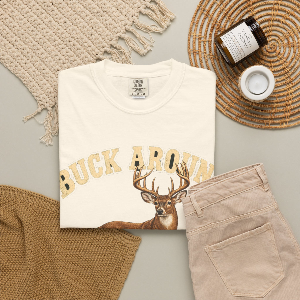 Buck Around and Find Out Cream Letter Deer Tee Funny Hunting FAFO Pun Shirt