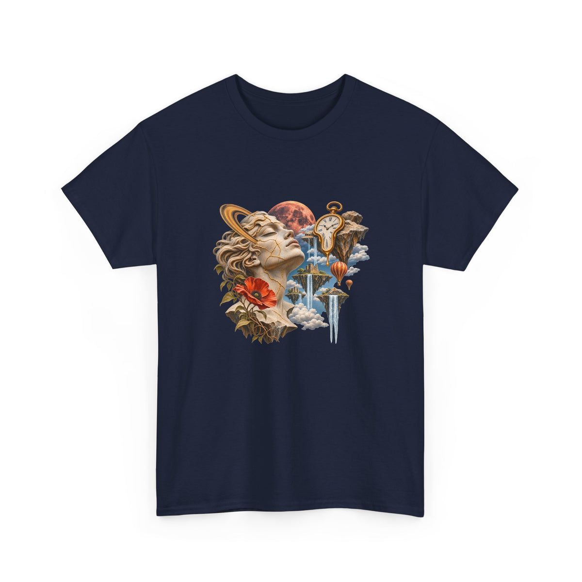 Surreal Kintsugi Bust T-Shirt Melting Clock Floating Islands Celestial Tee