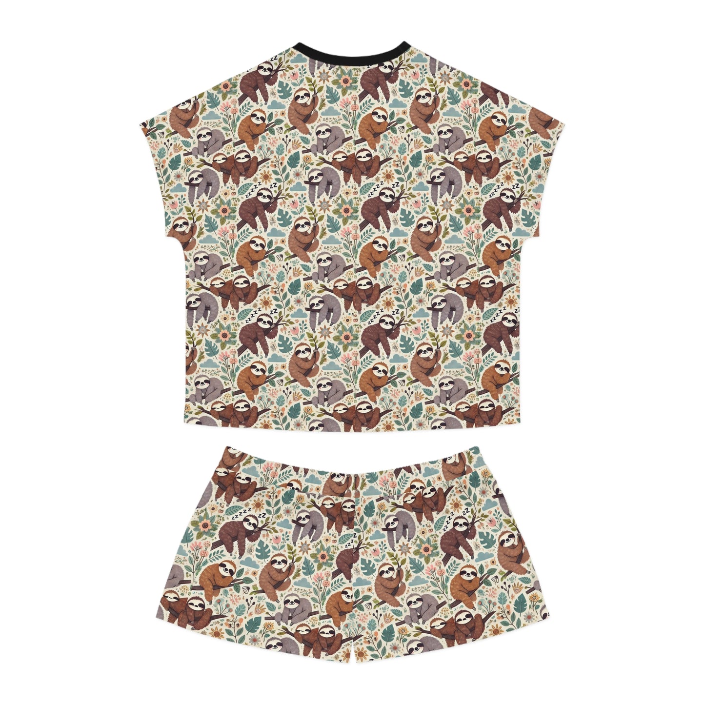 Short Pajama Set with Sleepy Sloth Design for Women