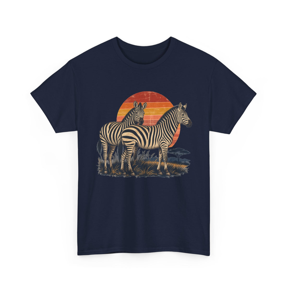 Twin Zebras Sunset T-Shirt Retro Savanna Striped Tee