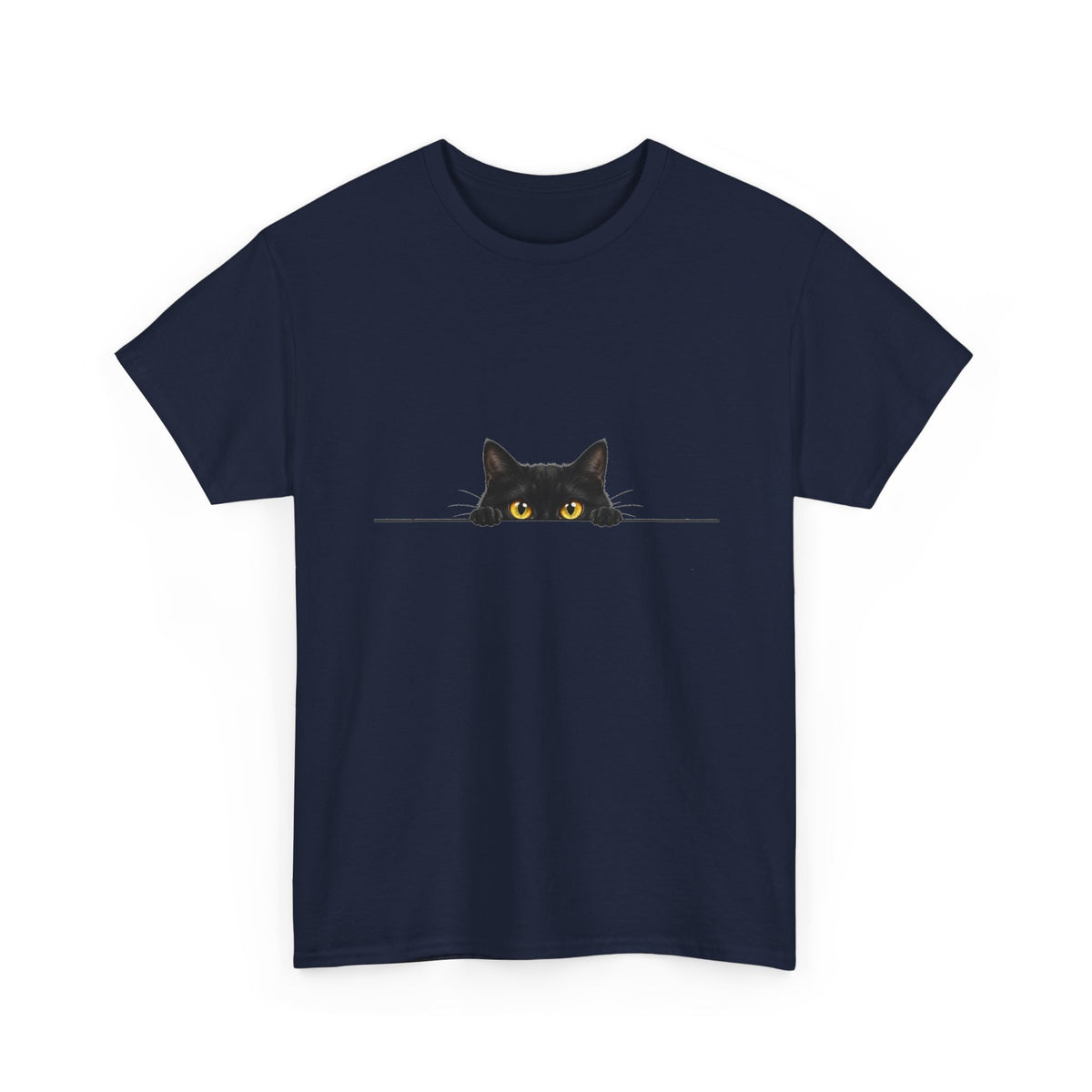 Peeking Black Cat T-Shirt Amber Eyes Over Ledge Funny Cat Lover Tee