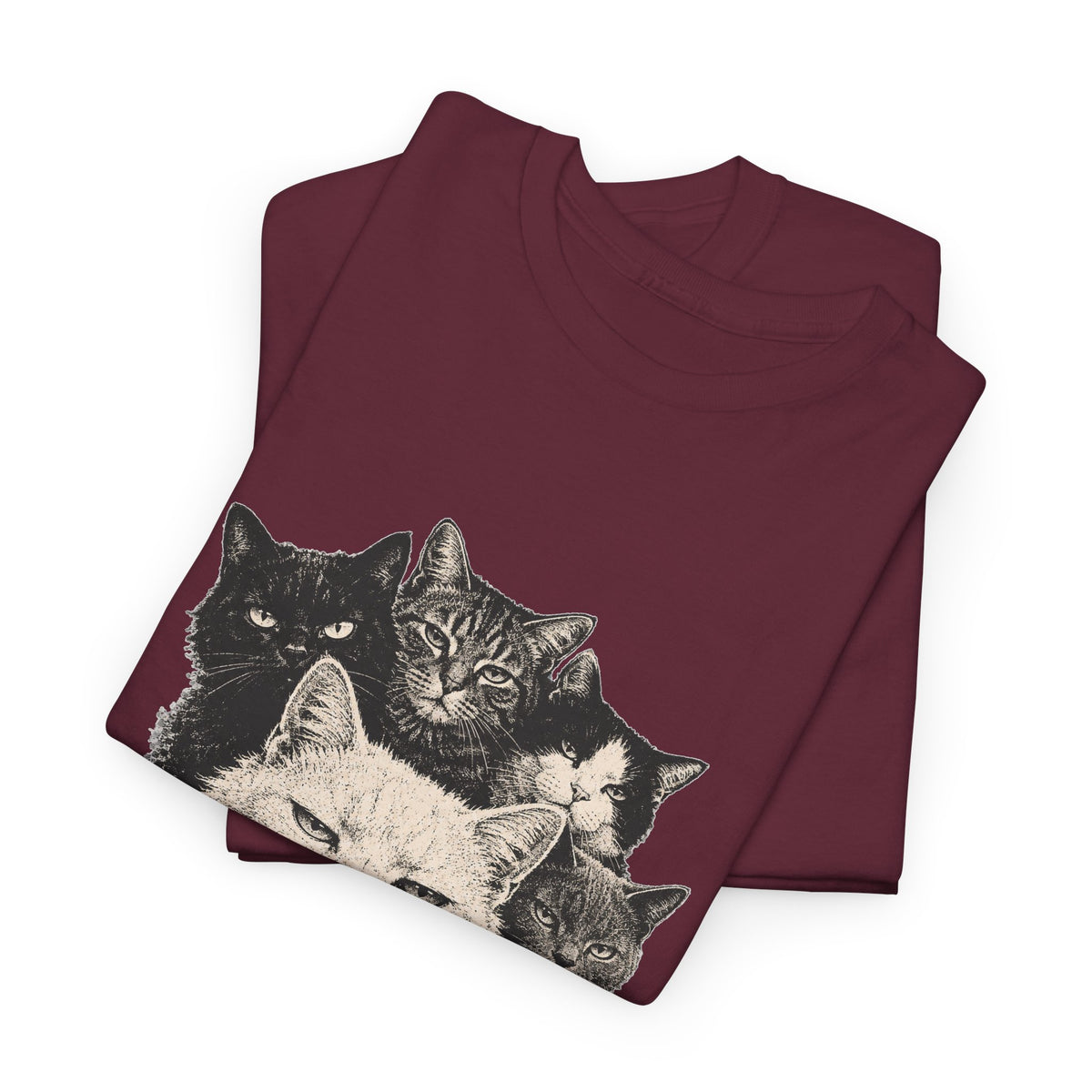 Vintage Grumpy Cats Crew T-Shirt Woodcut Smoking Cat Gang Retro Tattoo Style Tee