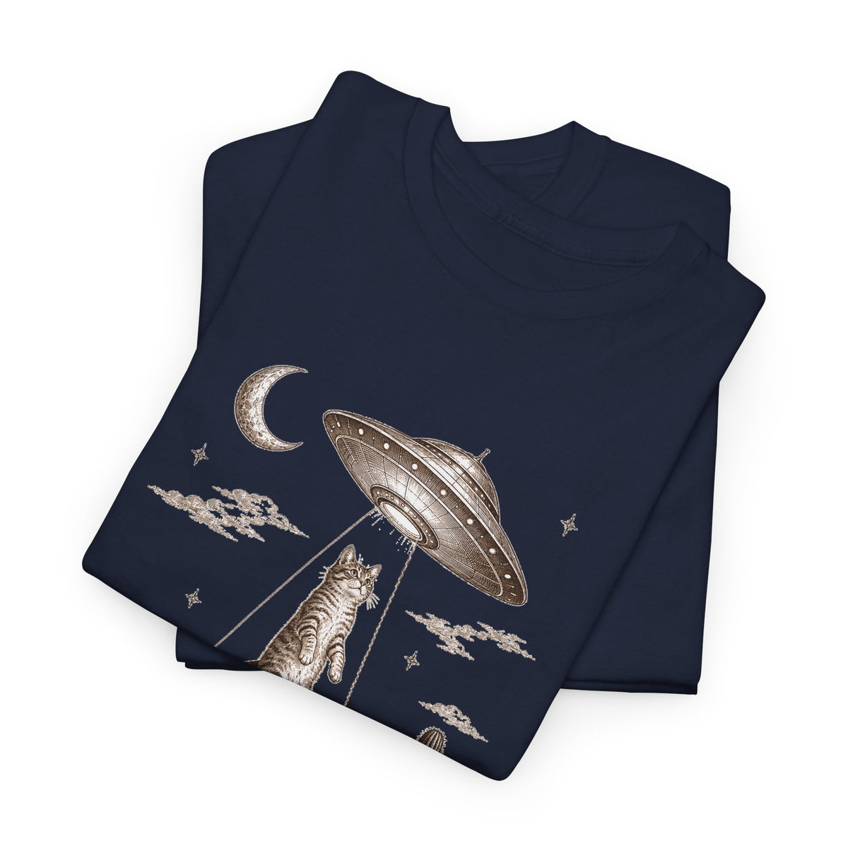UFO Cat Abduction T-Shirt Sepia Desert Tabby Alien Beam Tee