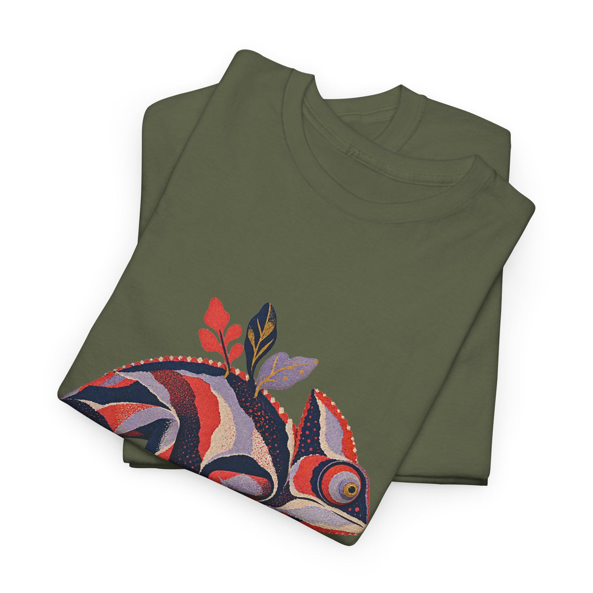 Striped Chameleon T-Shirt Boho Leaves Spiral Tail Lizard Tee