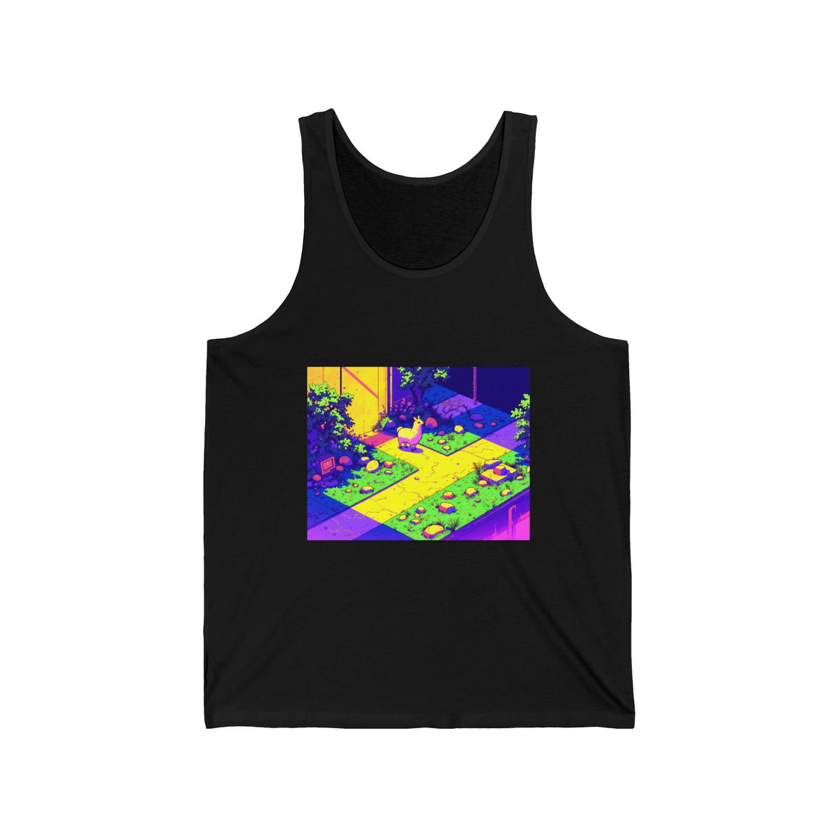 Isometric Llama Neon Garden Graphic Tank Top Unisex Jersey Tank