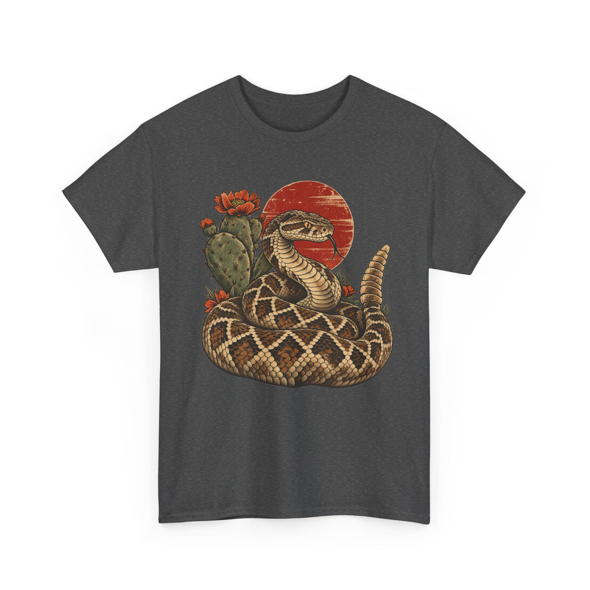 Desert Rattlesnake Cactus T-Shirt Red Sun Western Snake Tee