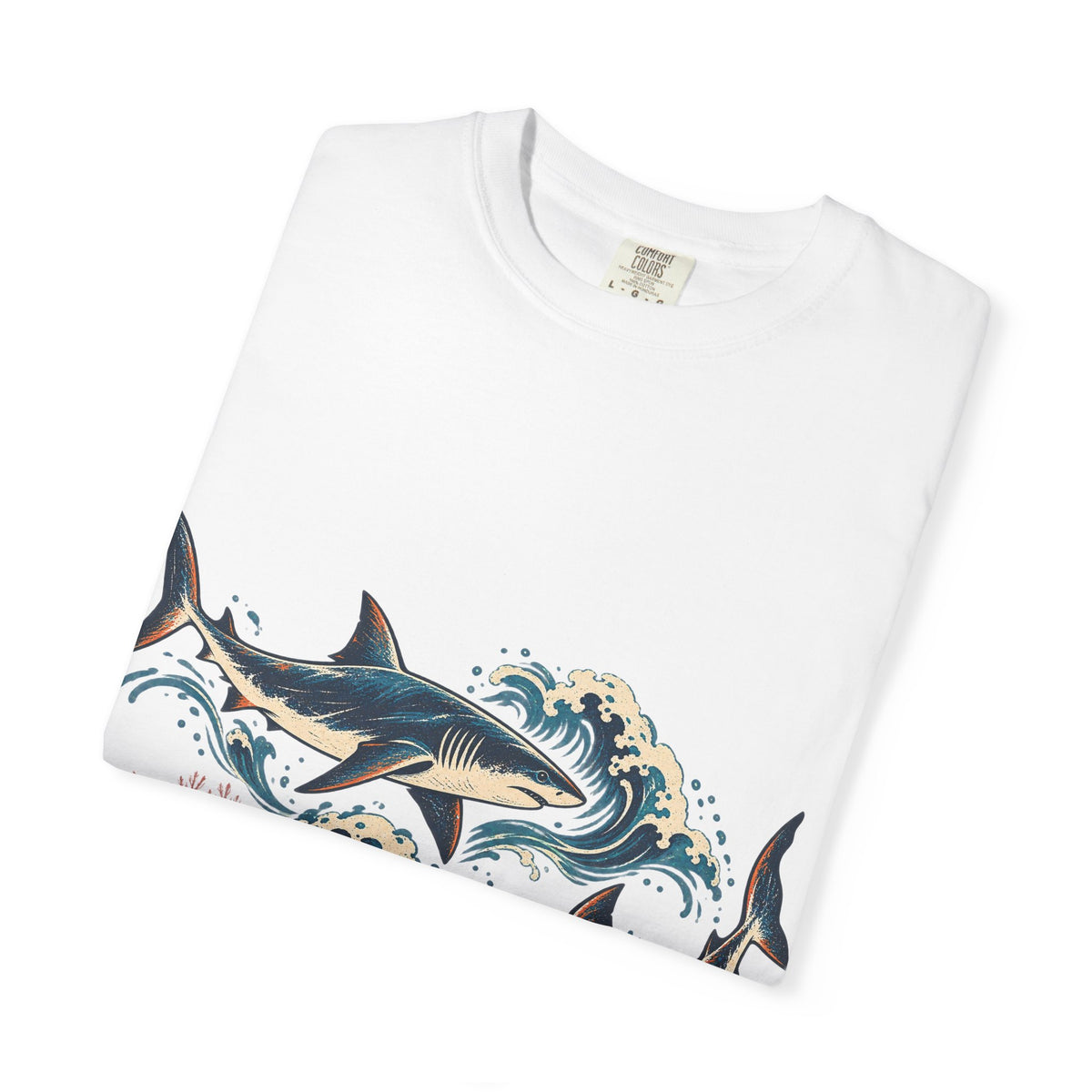 Great White Sharks Ukiyo Wave Tee Japanese Woodblock Shark Ocean Coral Shirt