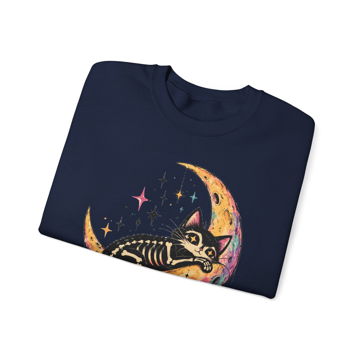 Skeleton Cat Moon Sweatshirt Pastel Goth Crescent Moon Black Cat Crewneck