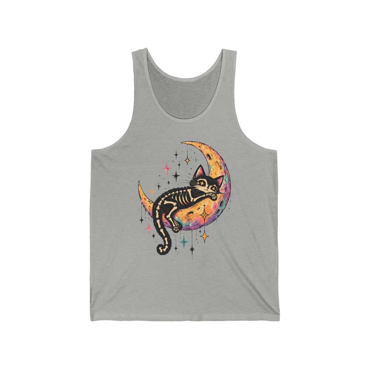 Skeleton Cat Moon Tank Top Pastel Goth Crescent Moon Black Cat Tank Unisex