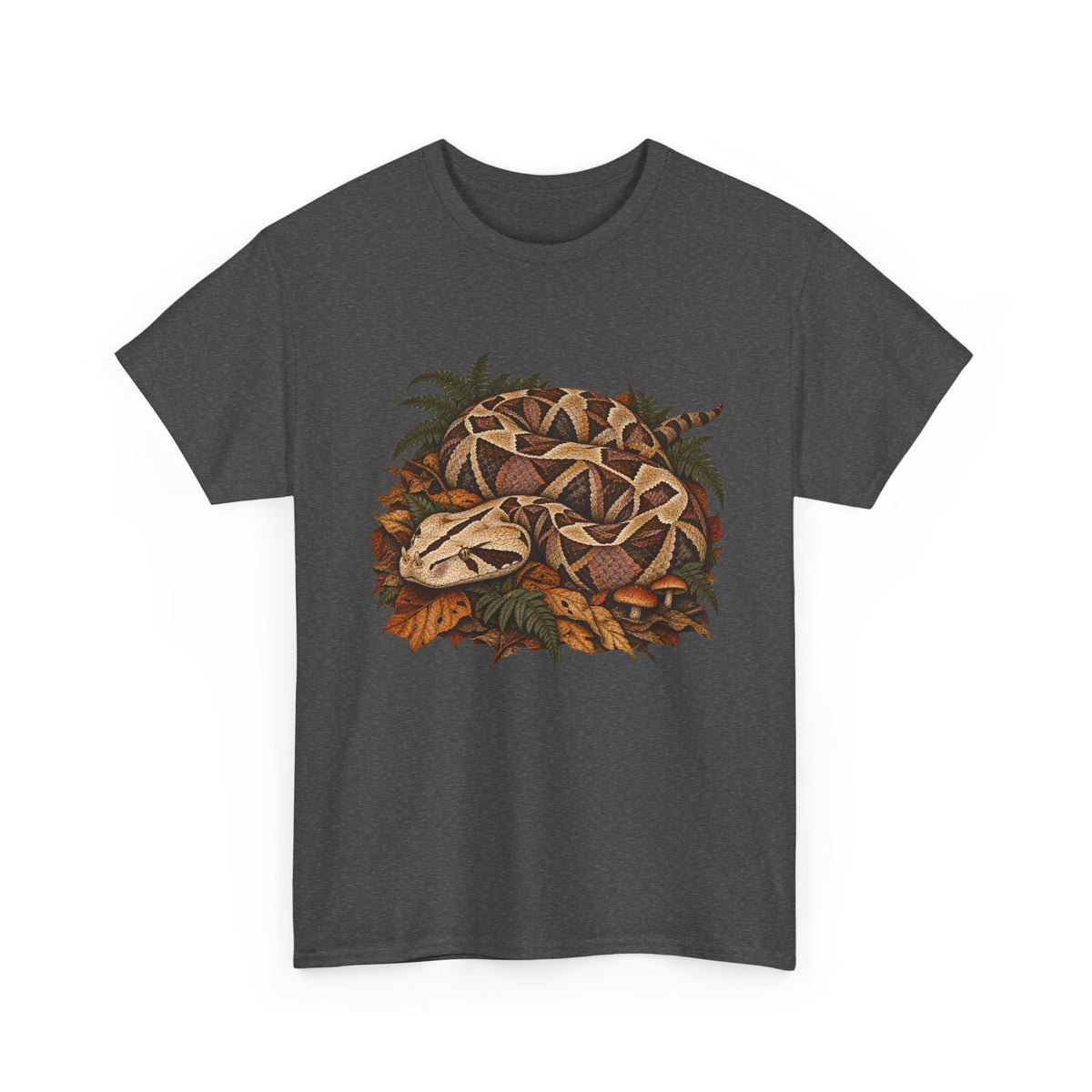 Gaboon Viper Autumn Leaves T-Shirt Forest Snake Mushroom Tee