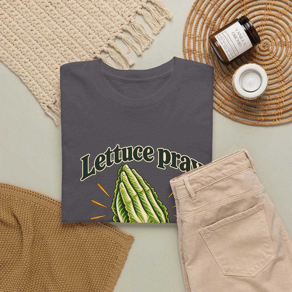 Lettuce Pray For One Another T-Shirt Funny Vegetable Pun Praying Hands Tee
