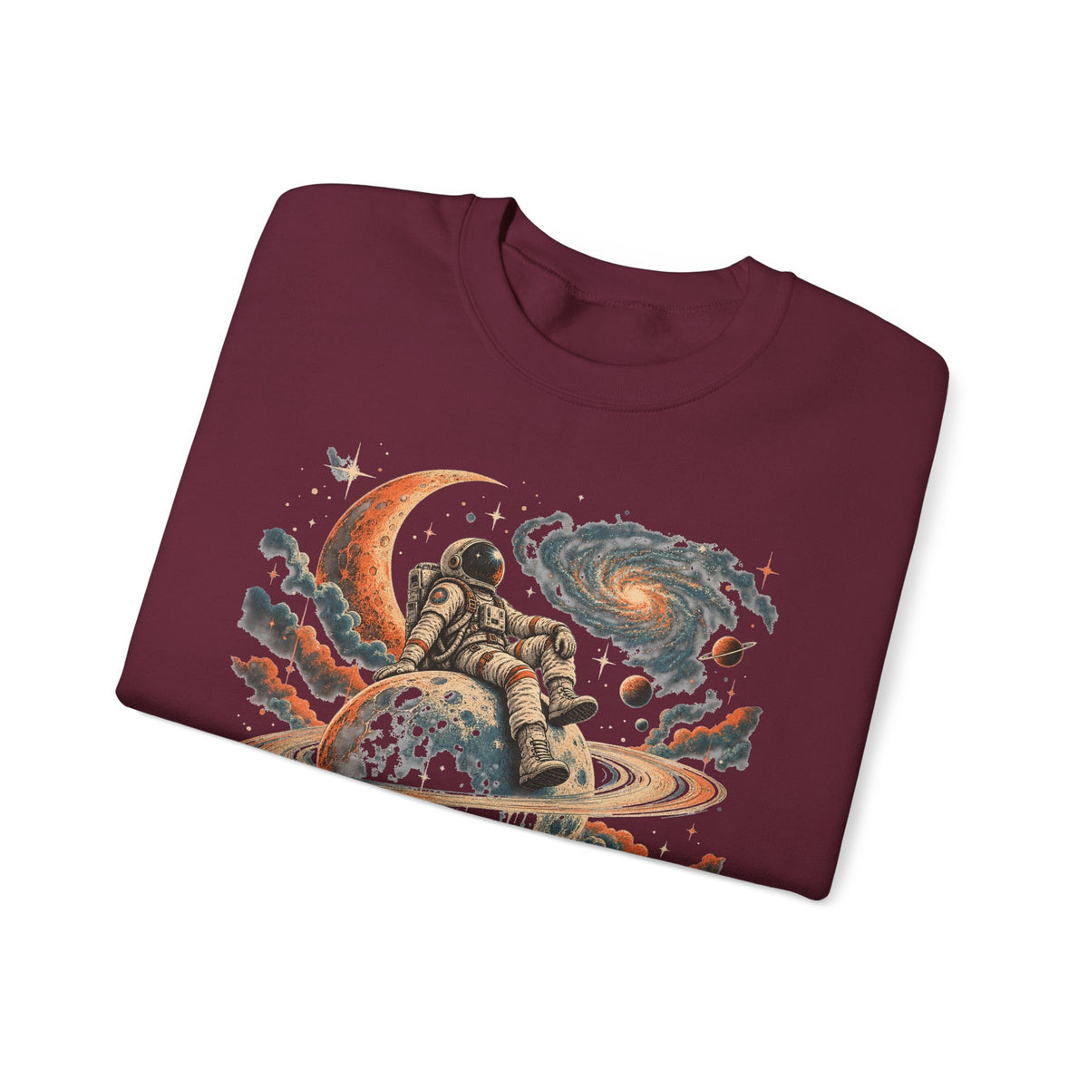 Astronaut on Saturn Sweatshirt Chill Astronaut Ringed Planet Galaxy Crewneck