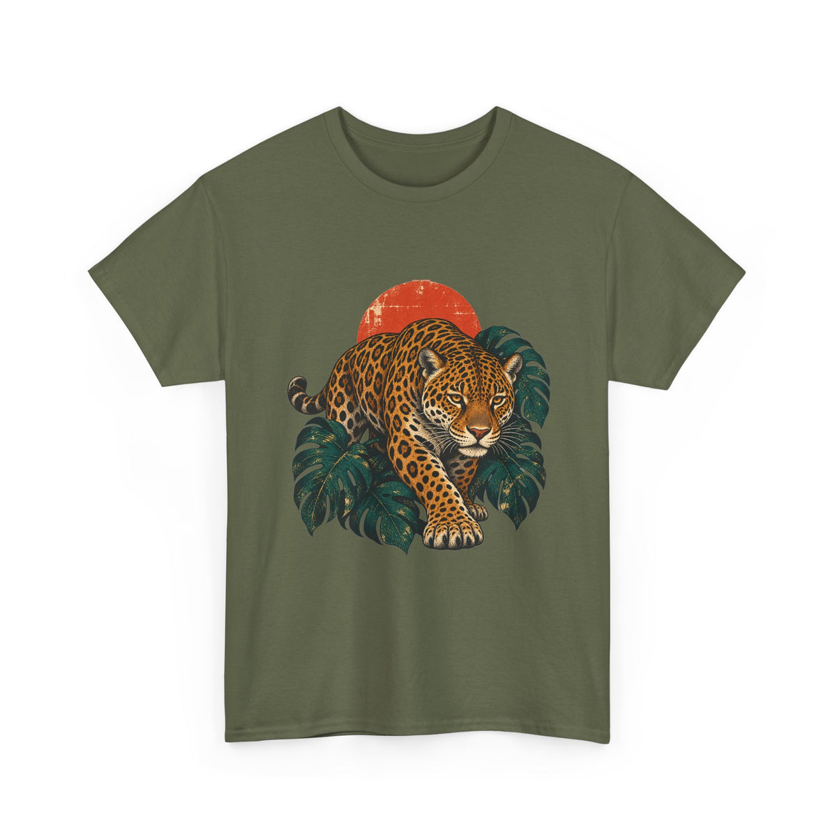 Jaguar Monstera Sun T-Shirt Jungle Cat Tropical Leaves Tee