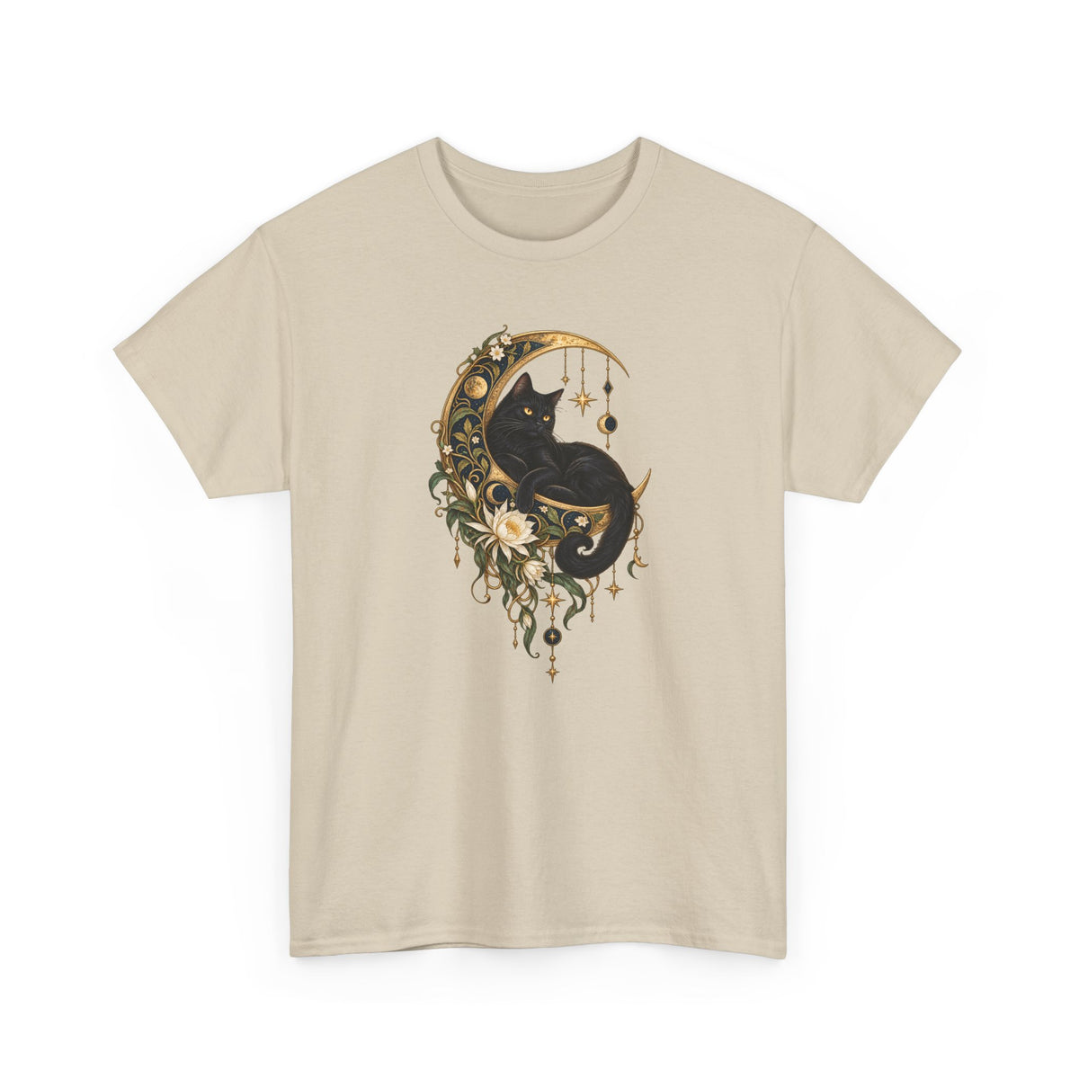 Black Cat Golden Moon T-Shirt Celestial Witchy Cat Lover Tee