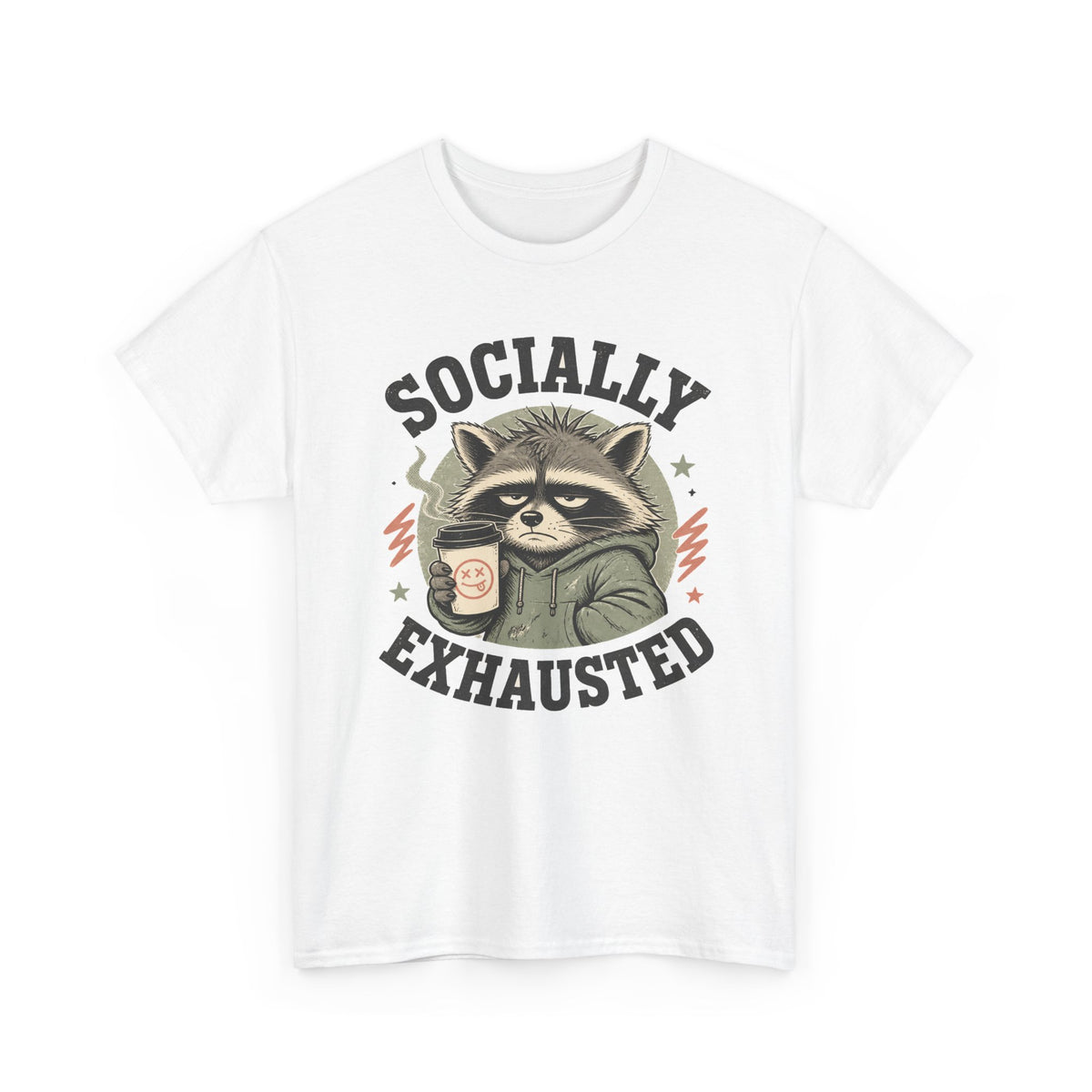 Socially Exhausted Raccoon T-Shirt Funny Introvert Coffee