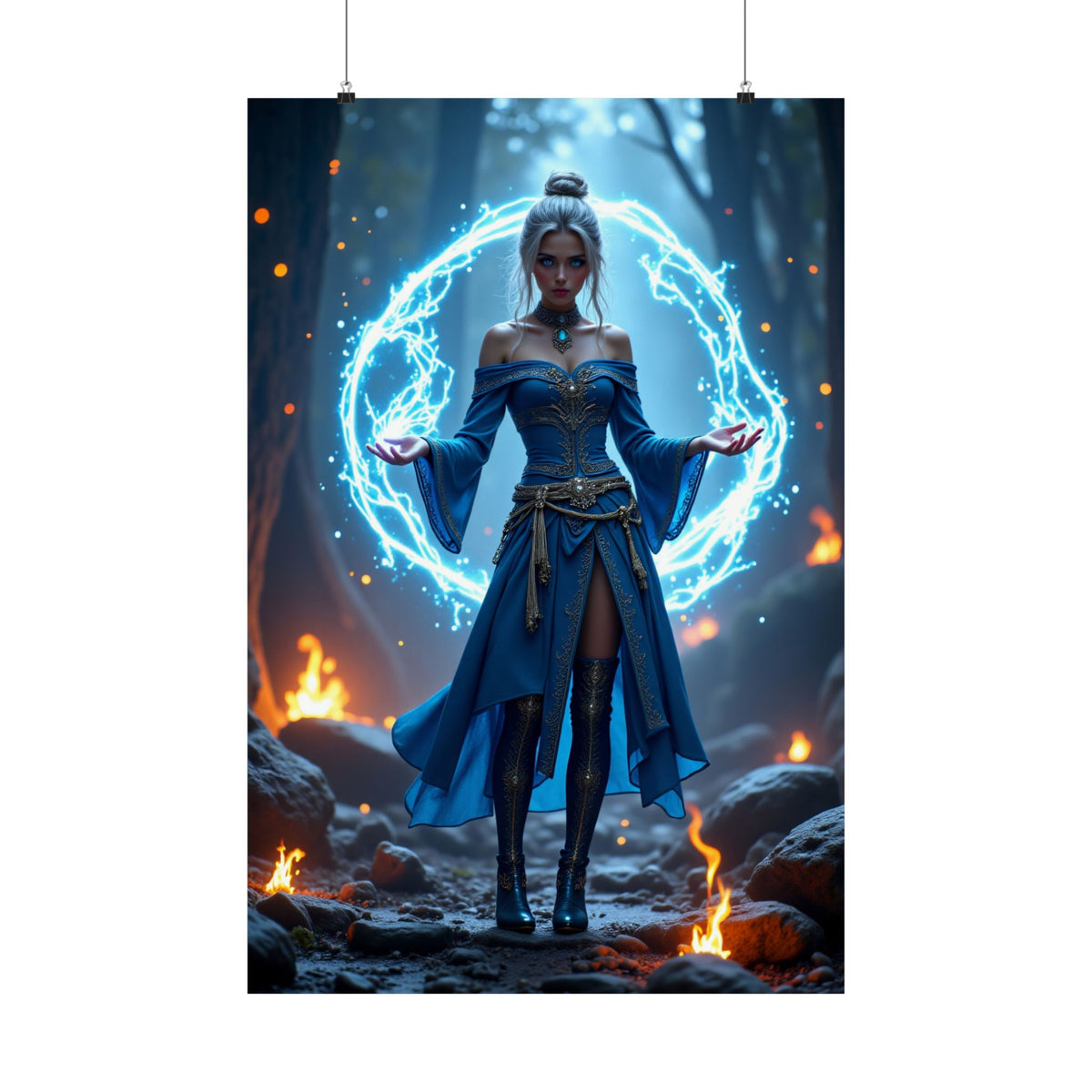 Mystic Sorceress Blue Magic Poster Matte Vertical Wall Art