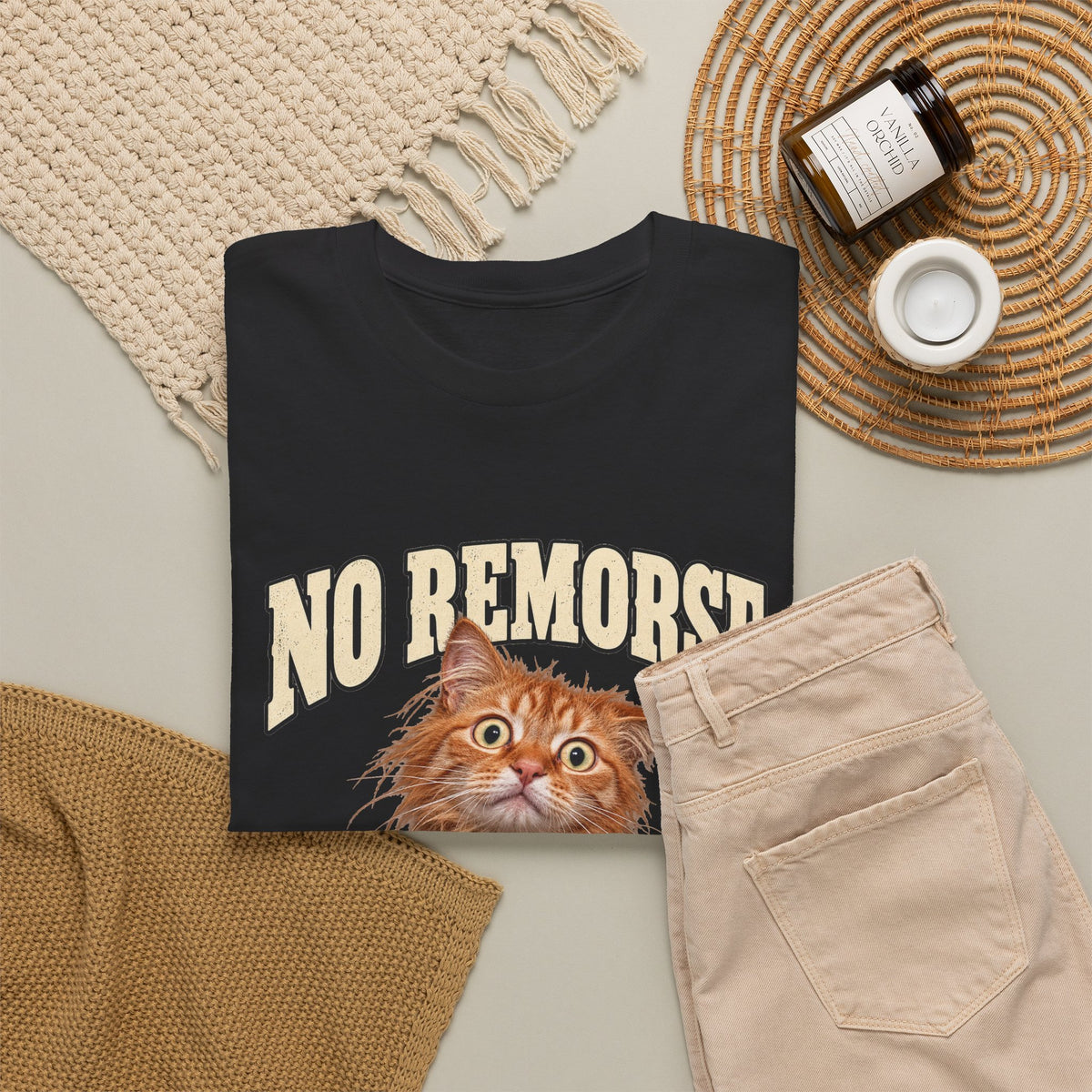 No Remorse Knocking Stuff Over T-Shirt Funny Cat Mugshot Tee