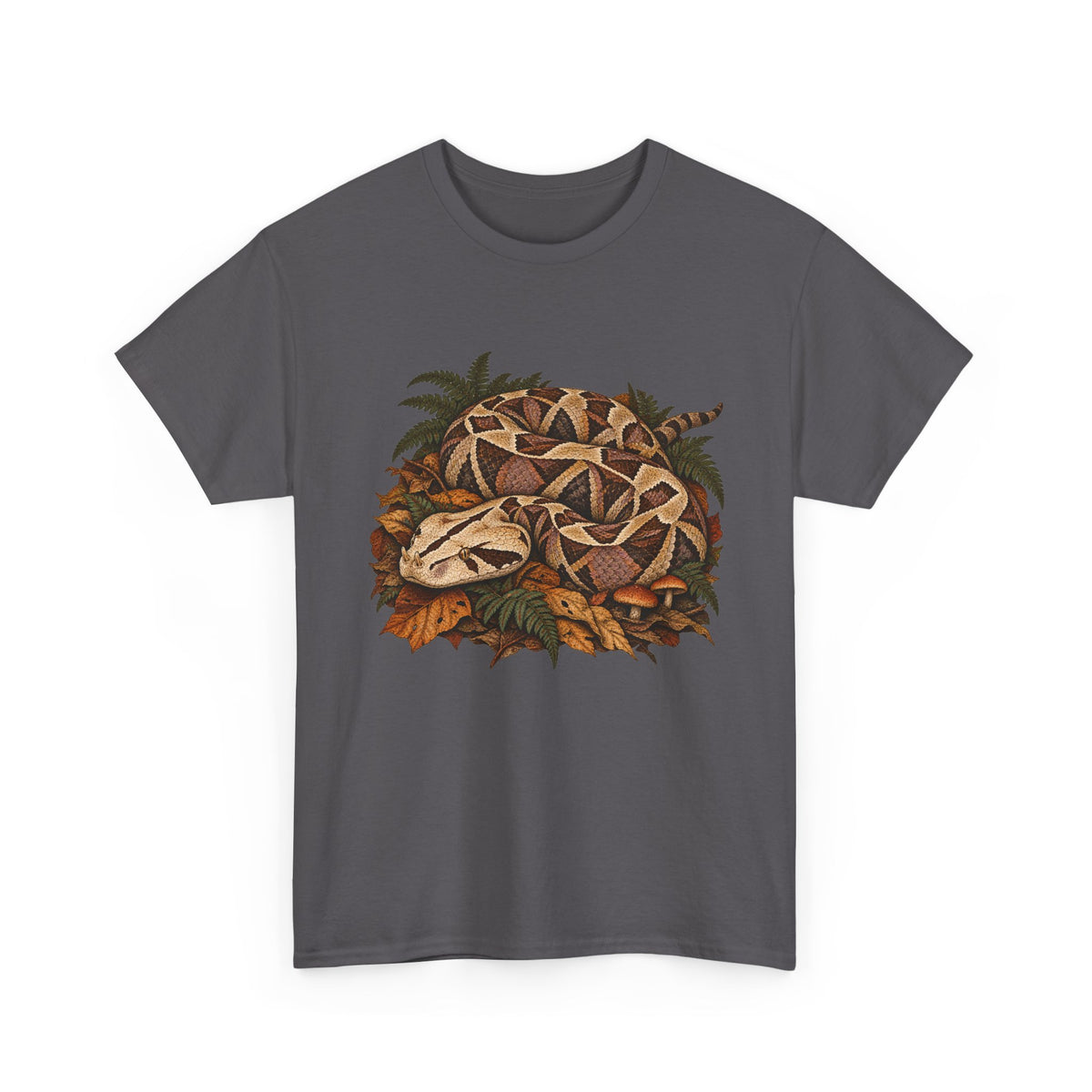 Gaboon Viper Autumn Leaves T-Shirt Forest Snake Mushroom Tee