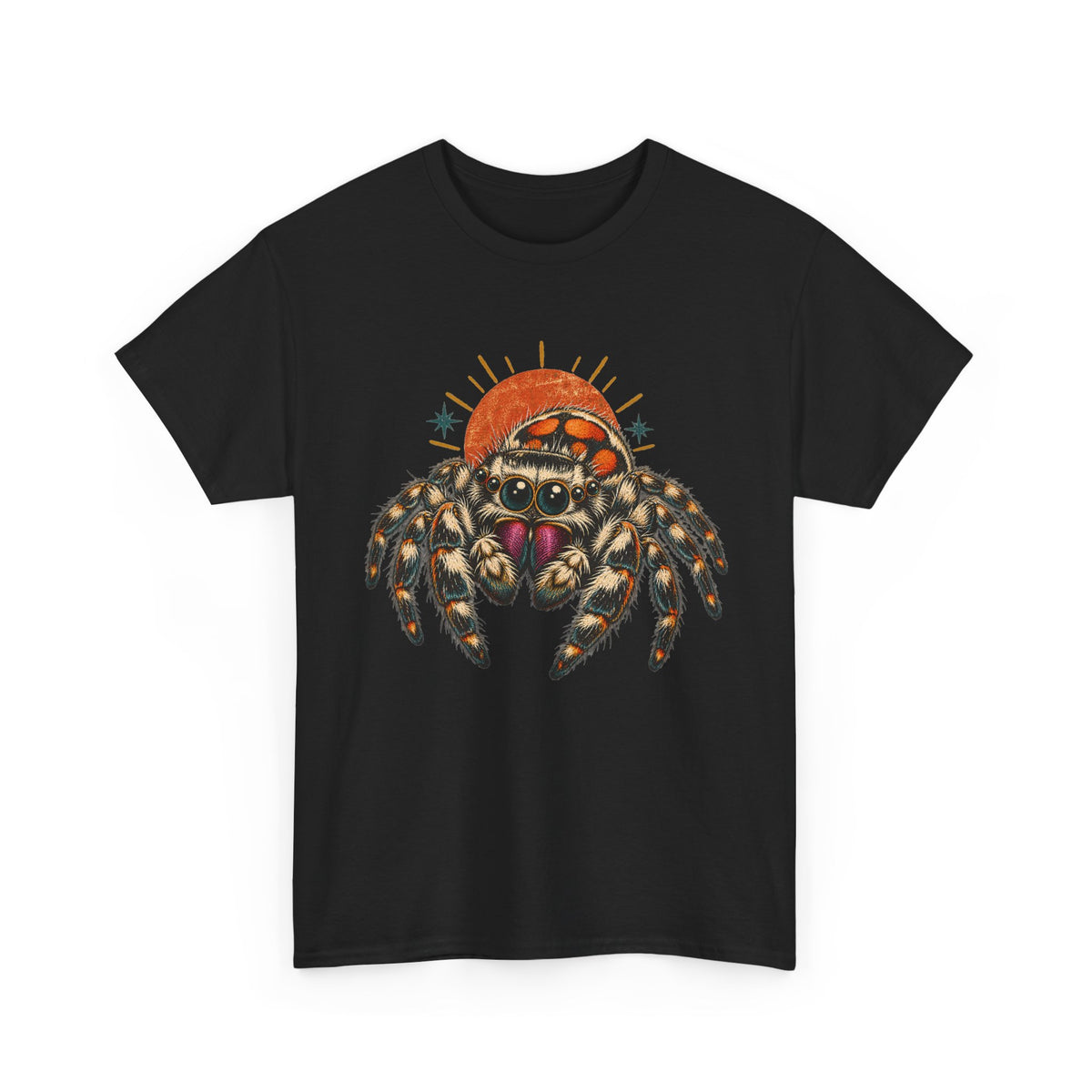 Jumping Spider Sunburst T-Shirt Cute Arachnid Orange Moon Tee