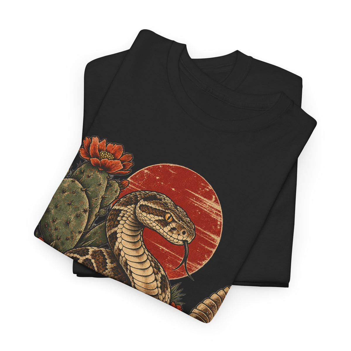 Desert Rattlesnake Cactus T-Shirt Red Sun Western Snake Tee