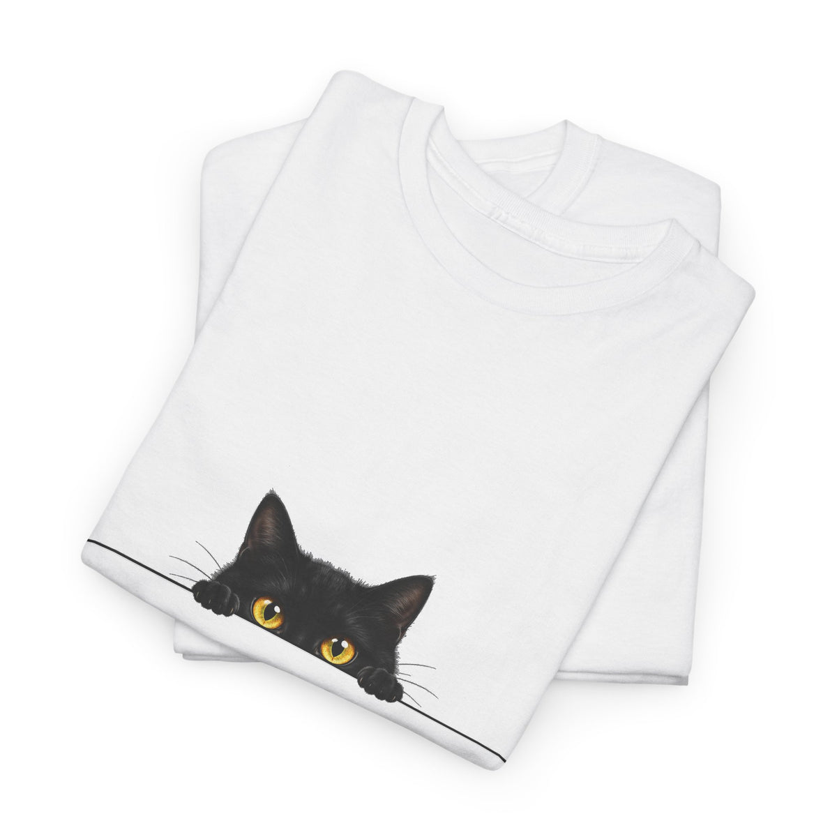 Peeking Black Cat T-Shirt Amber Eyes Over Ledge Funny Cat Lover Tee