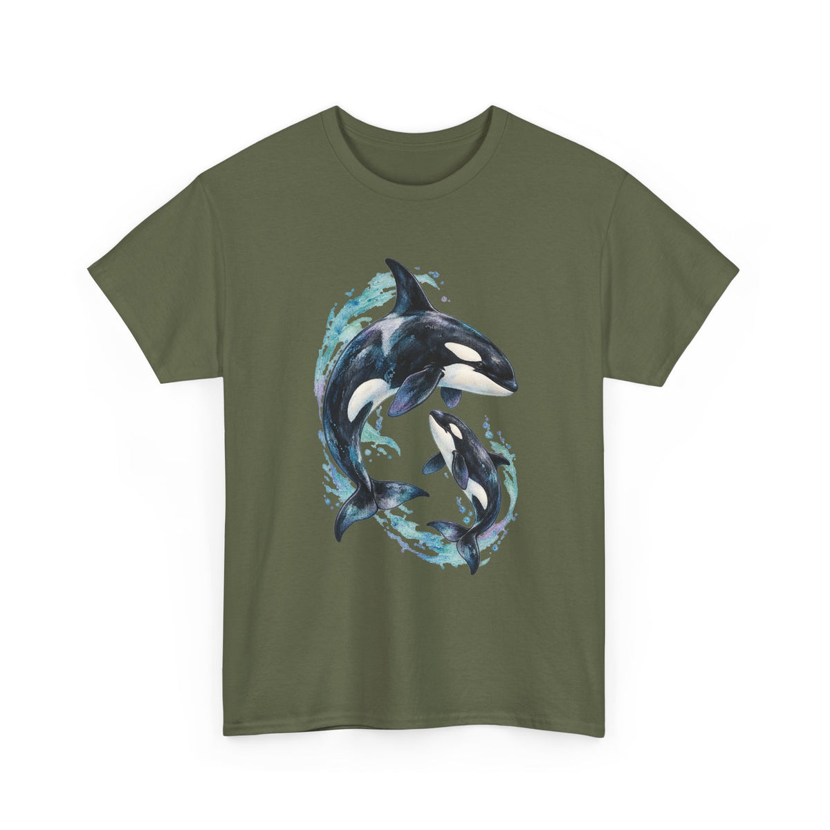 Orca Mother and Calf Tee Watercolor Killer Whale Mom and Baby Ocean Splash Shirt
