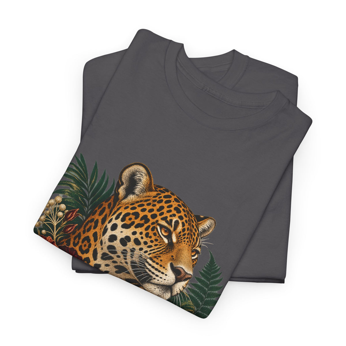 Jaguar Hibiscus Tropical T-Shirt Big Cat Floral Portrait Tee