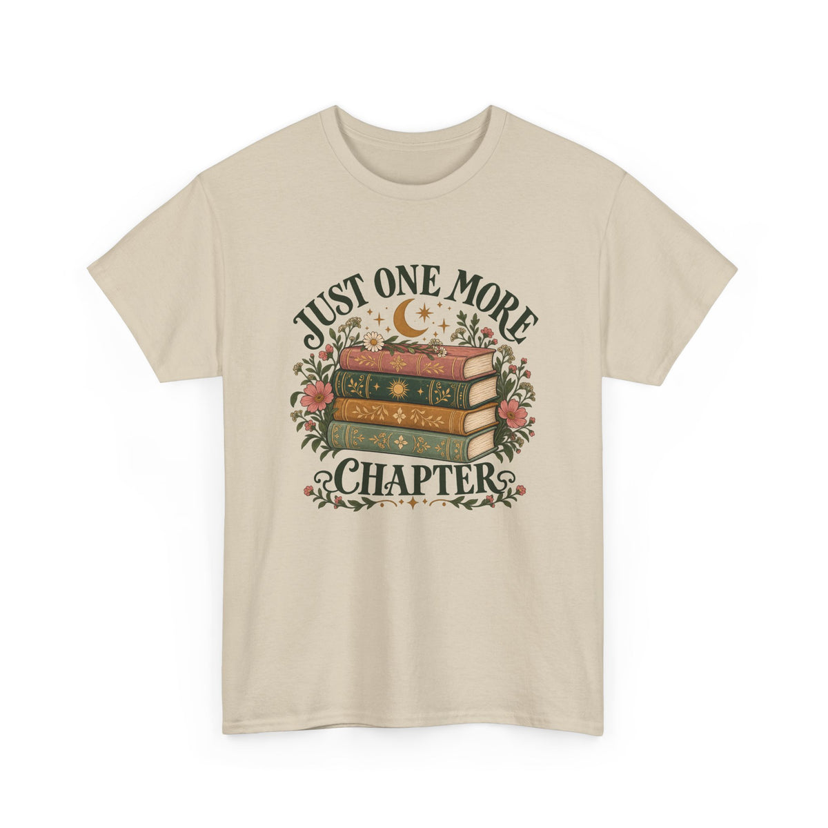 Just One More Chapter Book Lover T-Shirt Floral Stacked Books Reading Tee