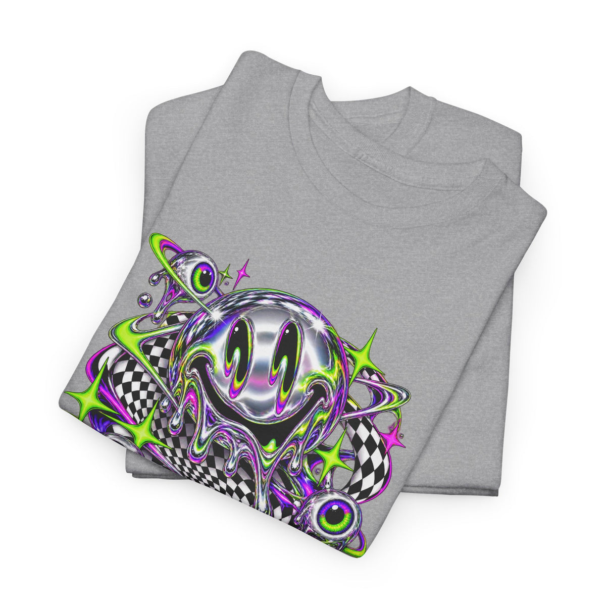 Chrome Melting Smiley T-Shirt Acid Trippy Y2K Psychedelic Tee