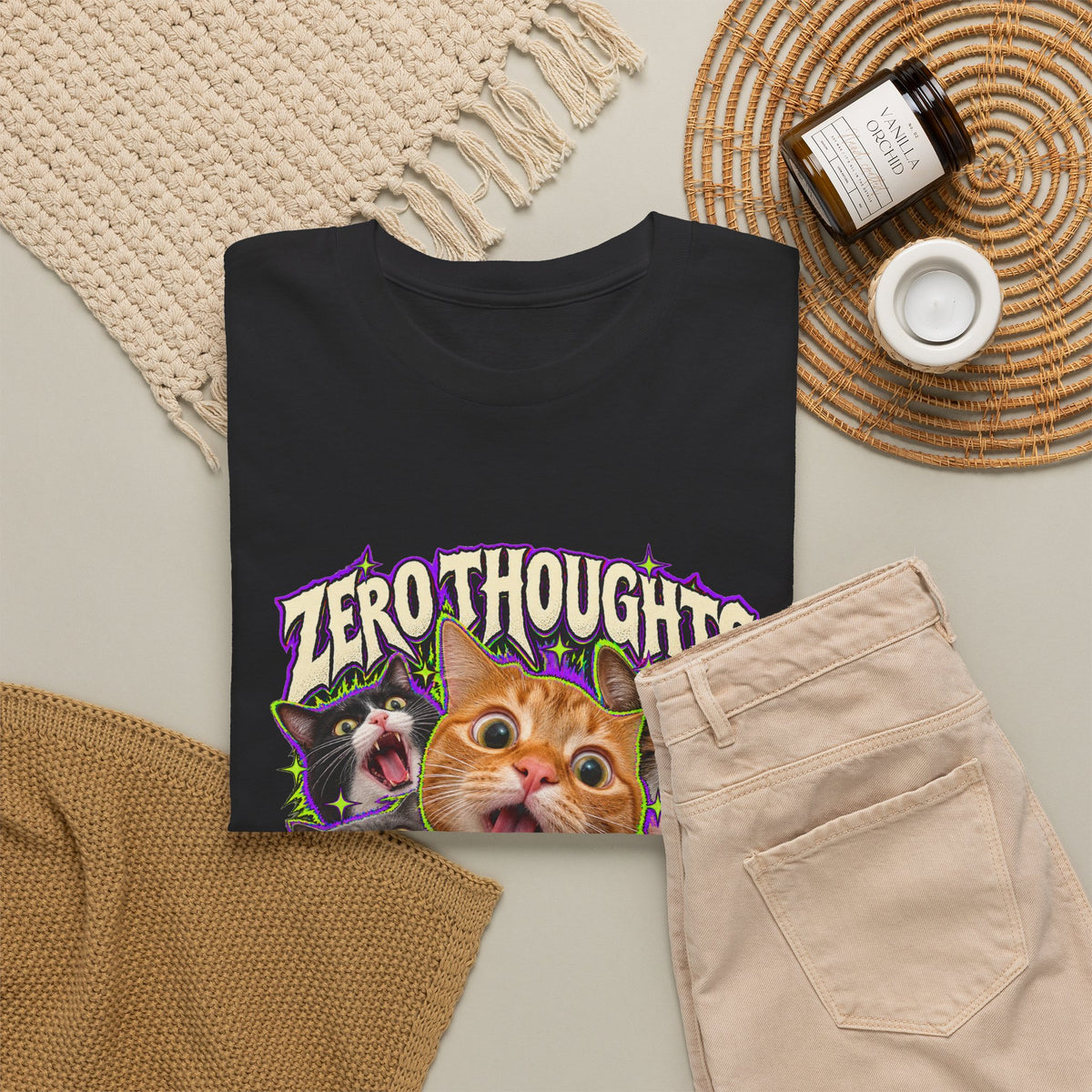 Zero Thoughts Maximum Chaos T-Shirt Funny Cat Heads Meme Tee