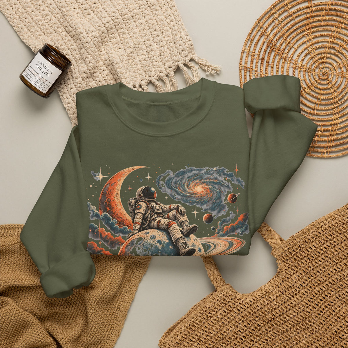 Astronaut on Saturn Sweatshirt Chill Astronaut Ringed Planet Galaxy Crewneck