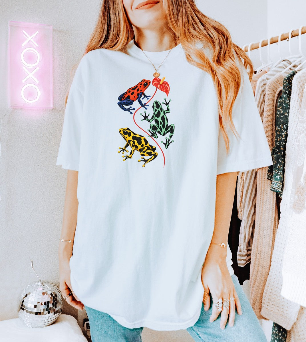 Poison Dart Frogs Anthurium Tee Colorful Dart Frog Red Flowe - Comfort Colors tee model v4