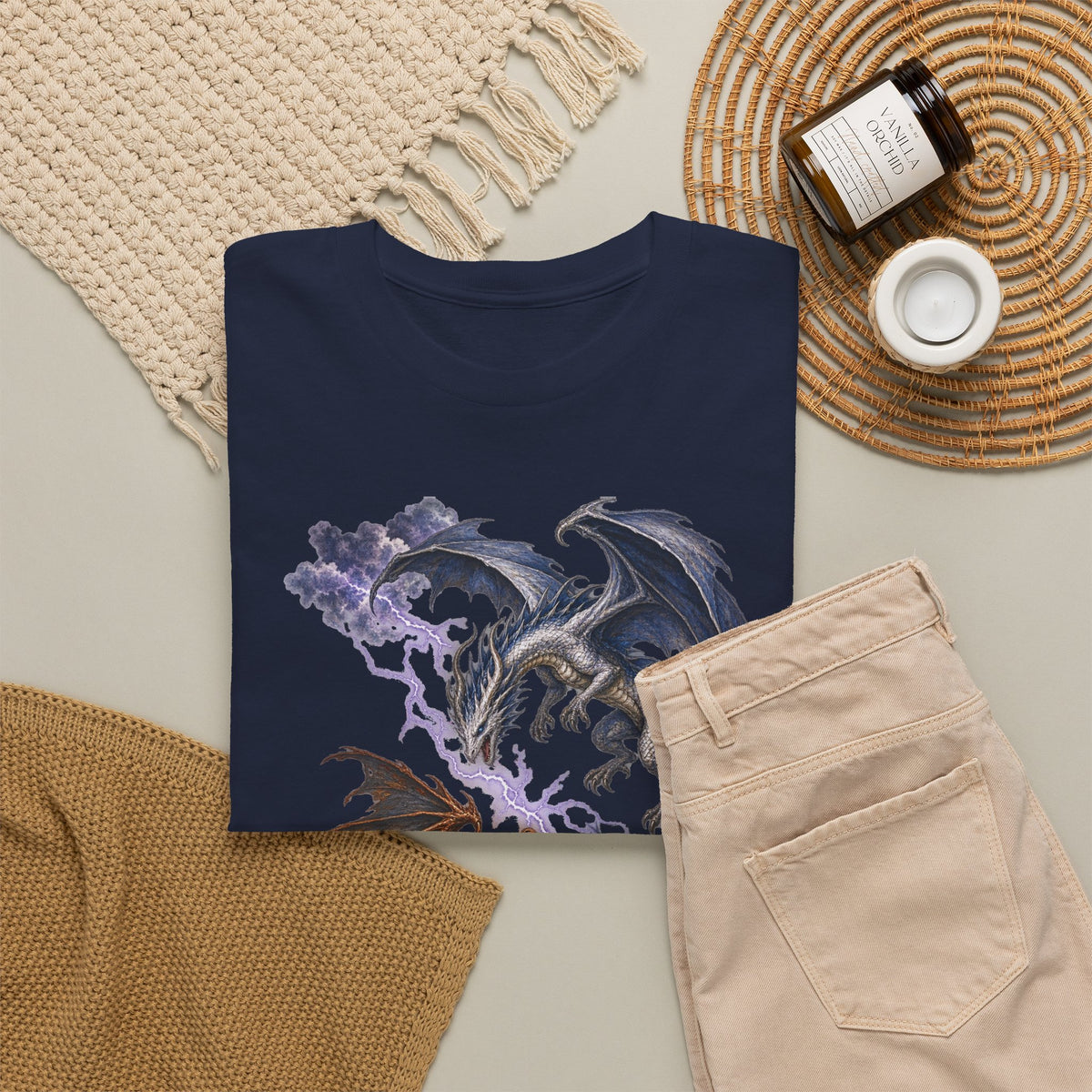 Ice and Bronze Dual Dragons Lightning T-Shirt Purple Lightning Storm Clouds Fantasy Dragon Tee