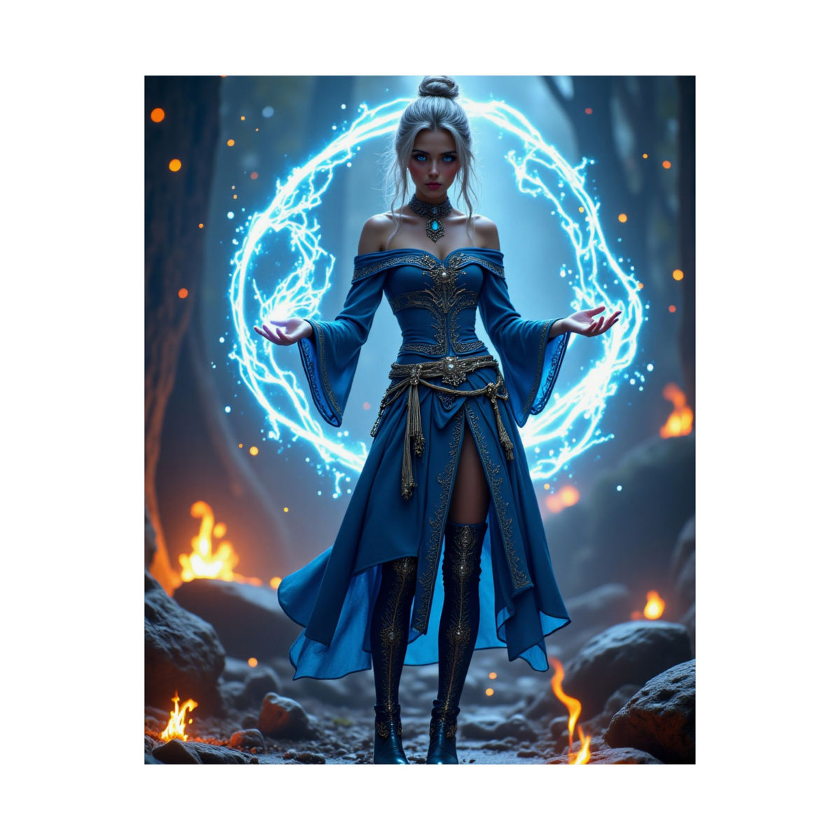 Mystic Sorceress Blue Magic Poster Matte Vertical Wall Art