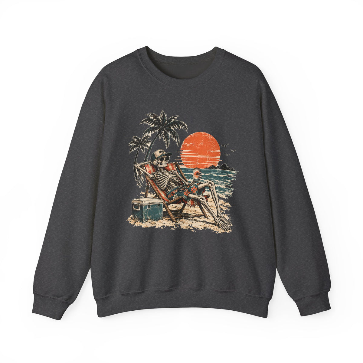 Beach Skeleton Sunset Sweatshirt Palm Trees Vacation Mode Skeleton Crewneck