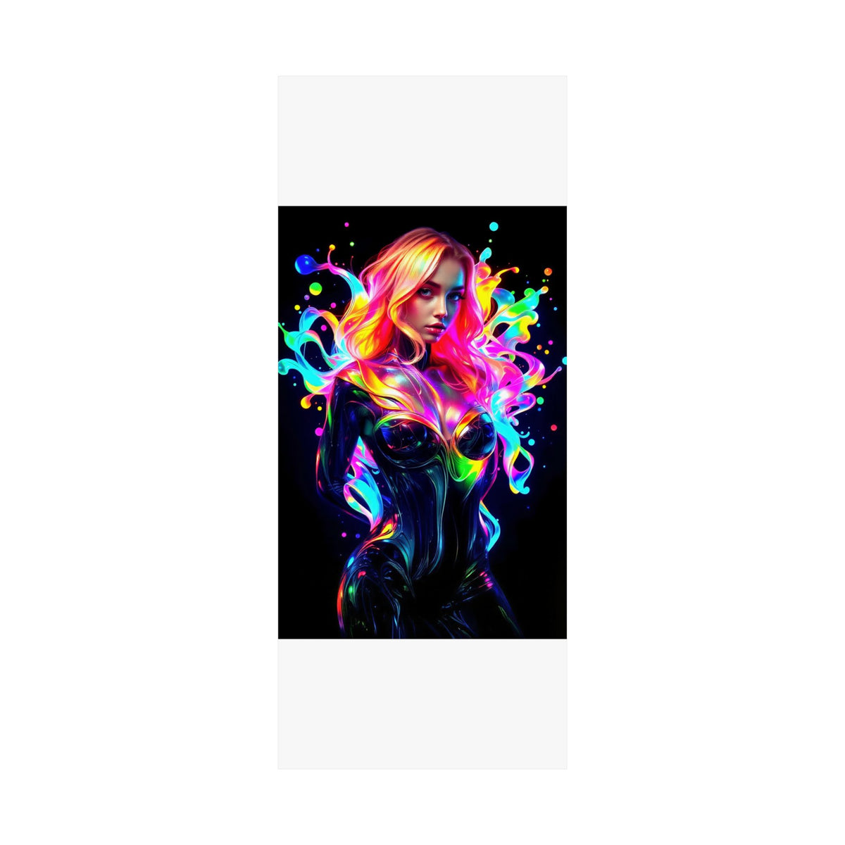 Neon Splash Rainbow Hair Woman Poster Matte Vertical Wall Art