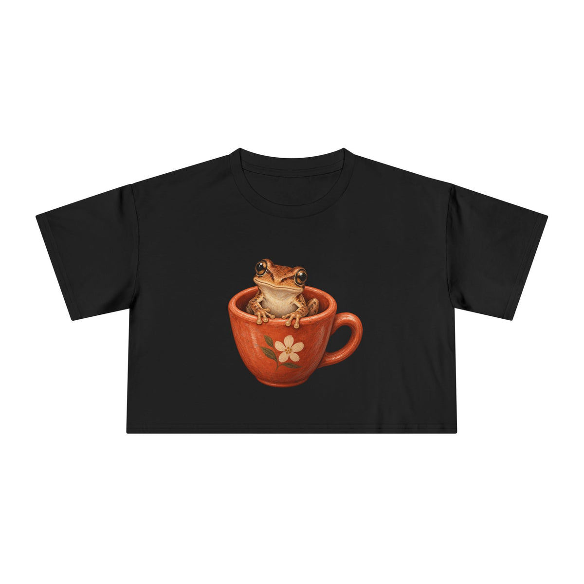 Frog in Teacup Crop Tee Cute Amphibian Womens Graphic Crop Top