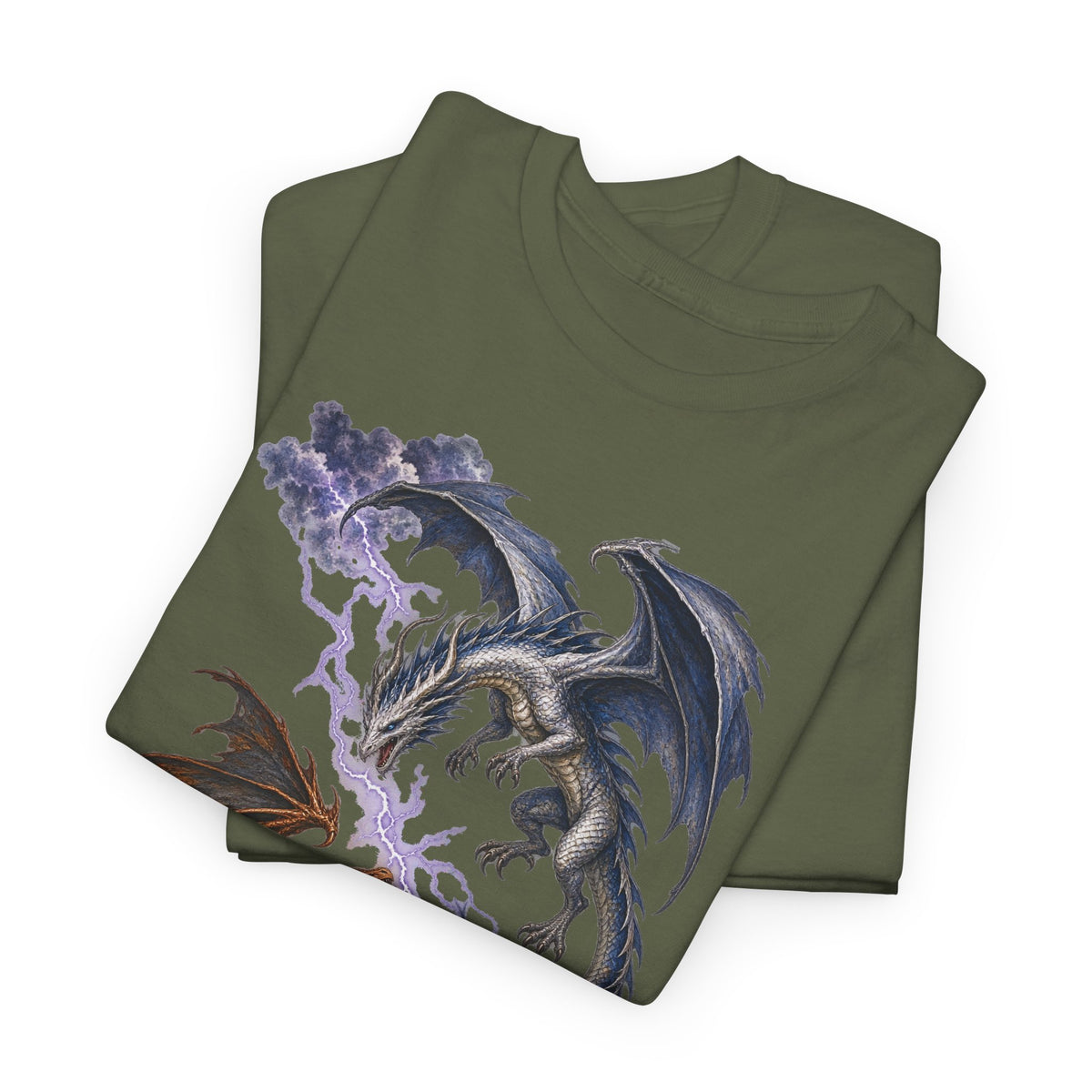 Ice and Bronze Dual Dragons Lightning T-Shirt Purple Lightning Storm Clouds Fantasy Dragon Tee