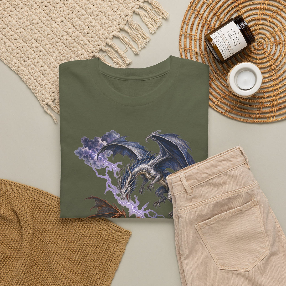 Ice and Bronze Dual Dragons Lightning T-Shirt Purple Lightning Storm Clouds Fantasy Dragon Tee