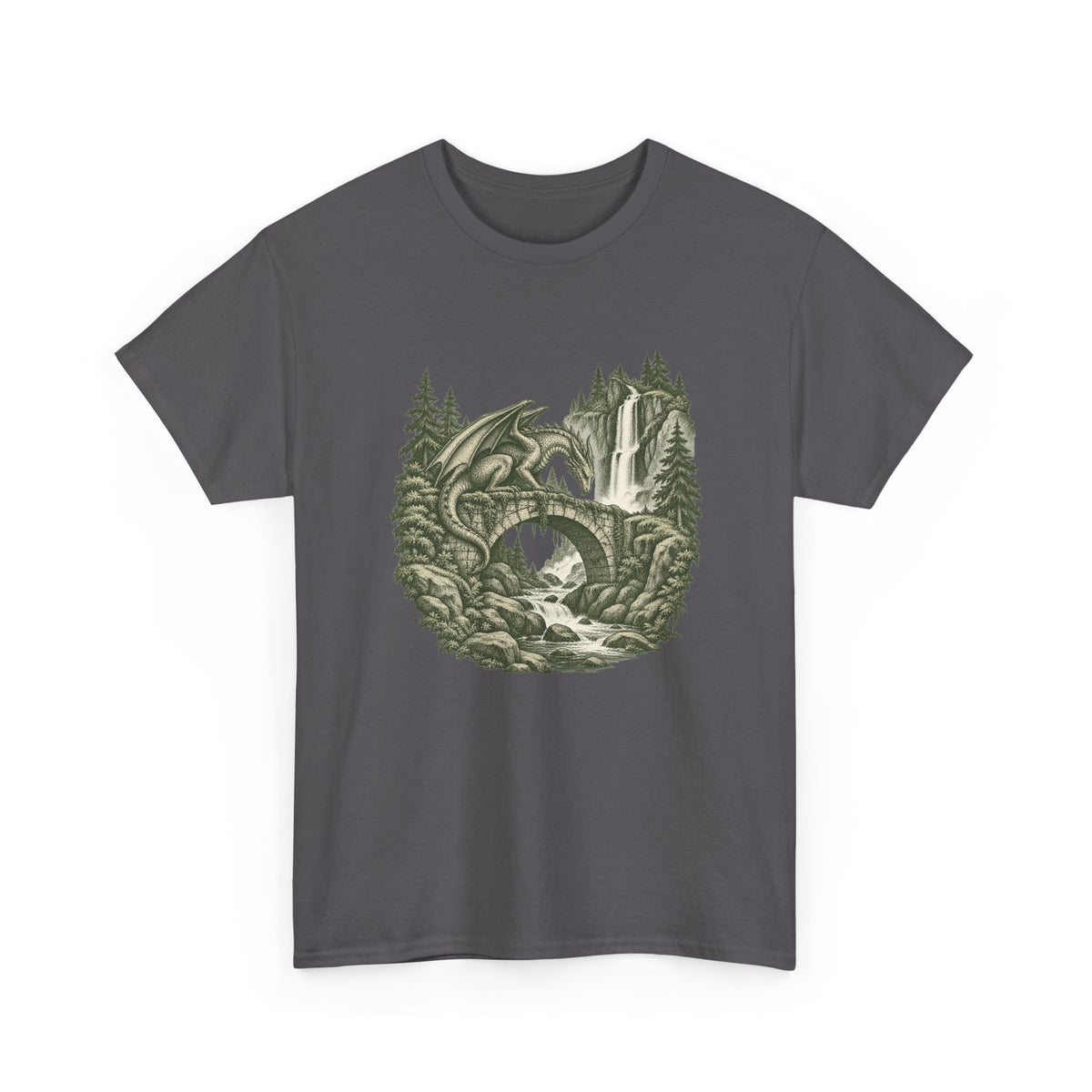 Dragon Forest Bridge T-Shirt Fantasy Waterfall Nature Dragon Tee