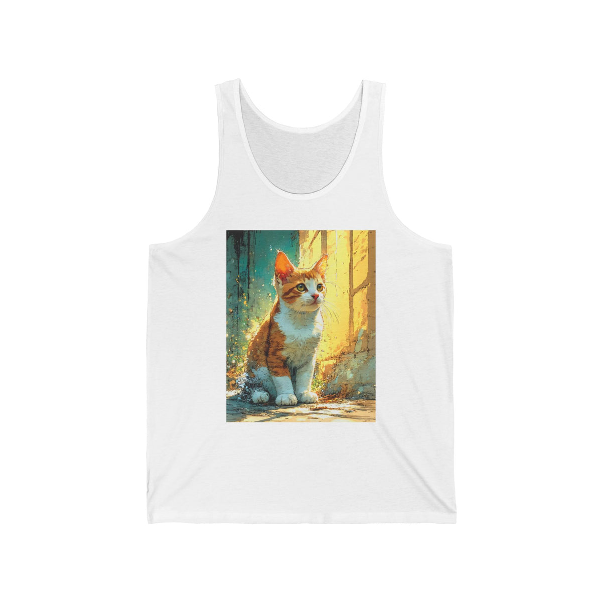 Sunlit Orange Tabby Cat Graphic Tank Top Unisex Jersey Tank